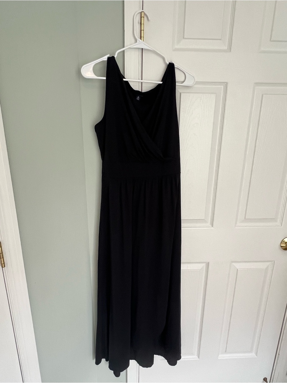 Lands' End Black Sleeveless Wrap-Front Maxi Dress